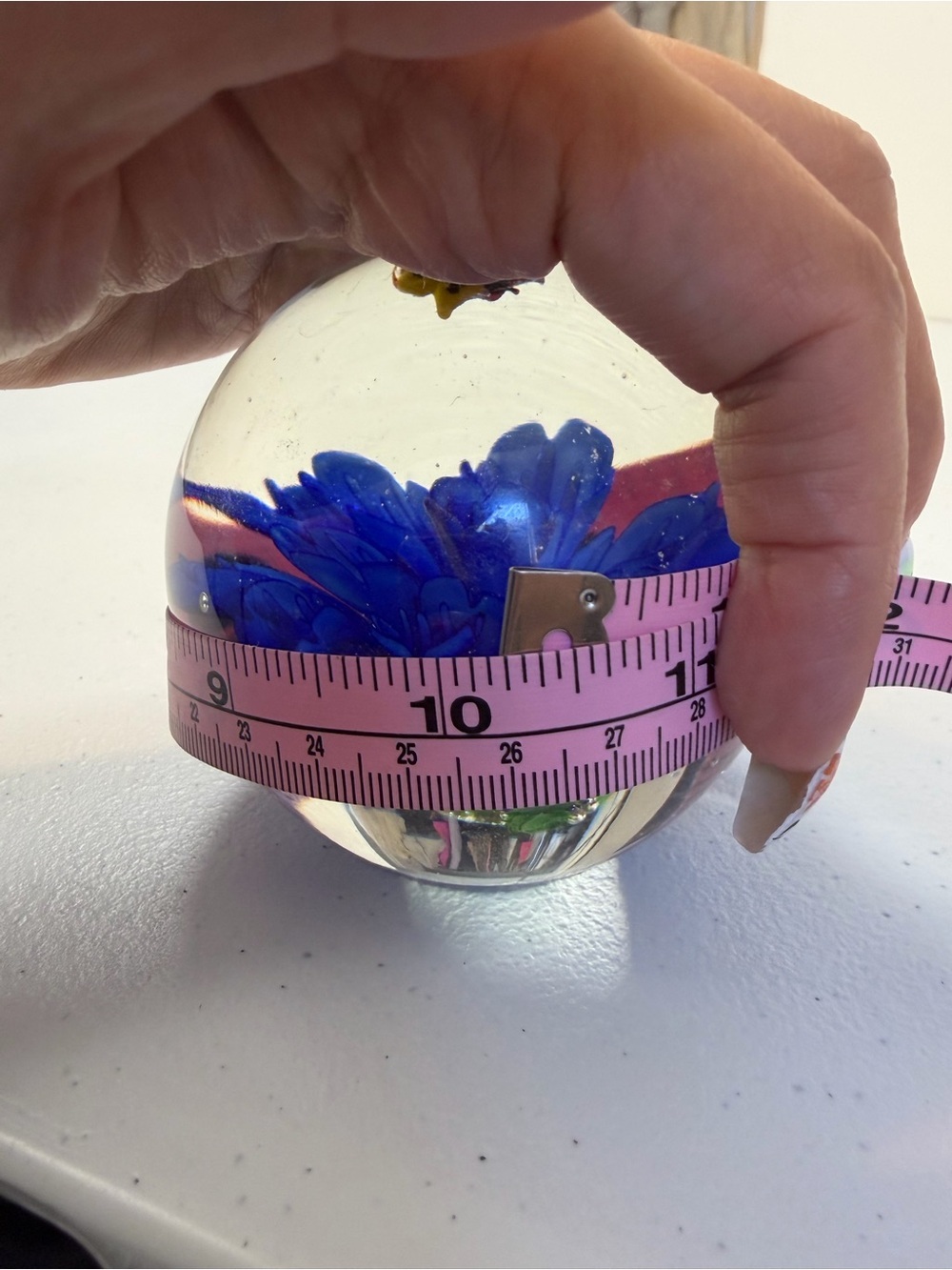 Art Glass Paperweight Blue Flower Butterfly Controlled Bubble Orb Sphere Decor - Picture 7 of 7